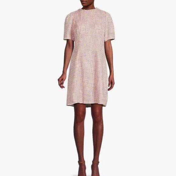 Nanette Lepore Ruffle Neck Tweed Shift Dress Size 16 NWT Pink - Picture 1 of 10